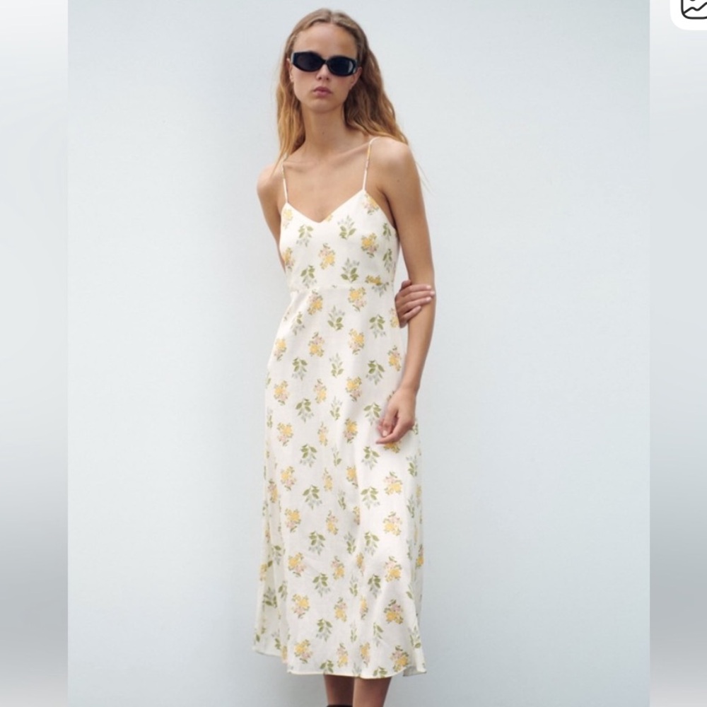 Zara Linen Blend Floral Midi Dress